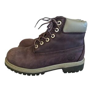 Timberland 6 Inch Premium Waterproof Boots Burgundy with Gray Collar Kids Size 1